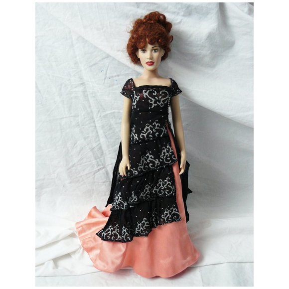 Franklin Mint TITANIC ROSE Vinyl Portrait Doll 16” Pink &amp; Black Dinner Dress GUC